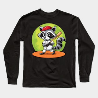 Raccoon plays Baseball Funny for boys, kids Long Sleeve T-Shirt